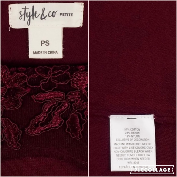 Style & Co Scarlet Wine Lace Trim Tunic Womens SP Petite - Picture 7 of 7